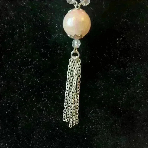 Pink Drop Necklace Faux Pearl Silver Beads Tassel Adjustable Lobster Clasp - Picture 3 of 5